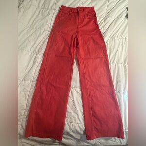 Red faux letter flare pants